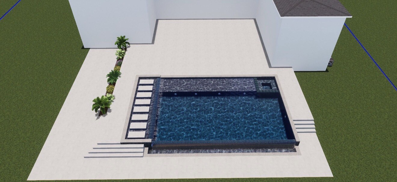 Front-facing design rendering of the planned Mandarin pool and surrounding deck.